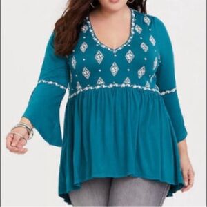 Torrid size 2 3/4 bell sleeve V-neck babydoll top